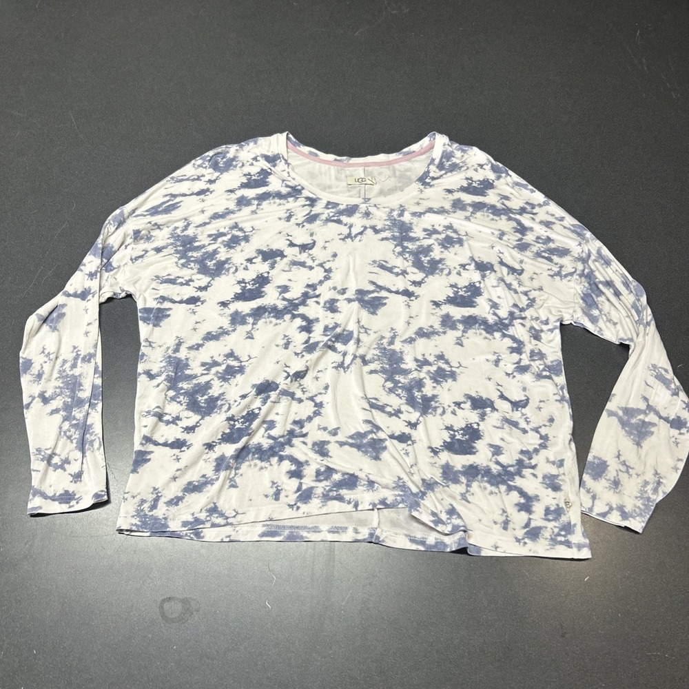 UGG Blue White Tie Dye Long Sleeve Modal Blend Lounge Top Size XL Super Soft